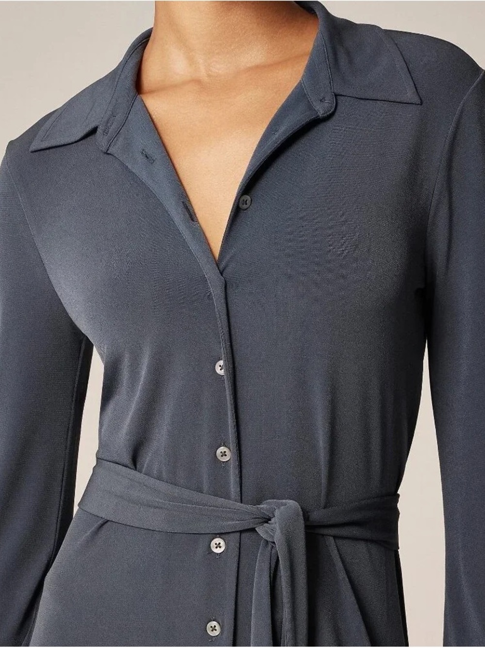 J. Crew Slate Button-Front Midi Dress with Self Tie